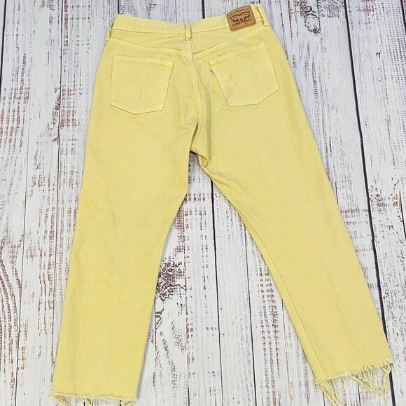 Levi’s 501 Yellow Straight Leg Jeans W32 High Rise Raw Hem Color Denim - Picture 2 of 9